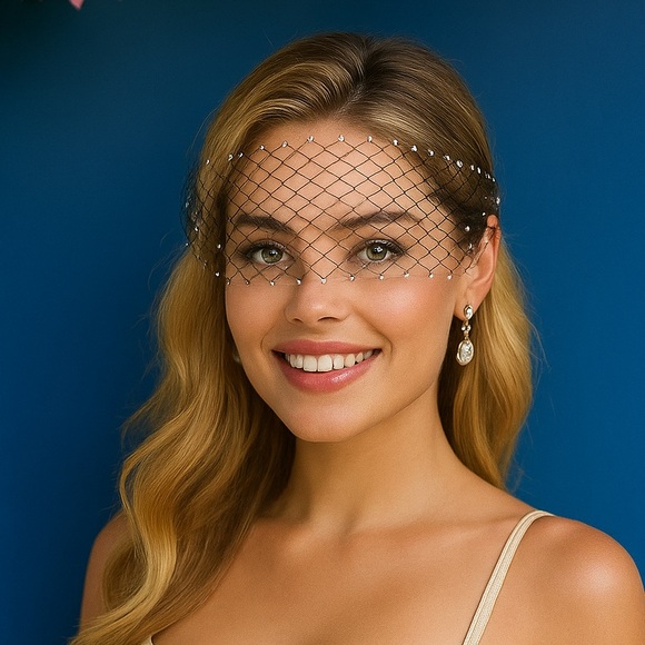 Black Crystal Veil Fascinator – Chic Derby, Wedding & Cocktail Party Headpiece - Picture 1 of 1
